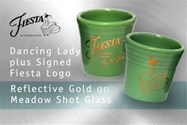 Fiesta Dancing Lady Meadow shot glass with Liz McIlvain's signature