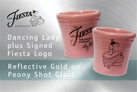 Fiesta Dancing Lady Peony shot glass with Liz McIlvain's signature