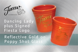 Fiesta Dancing Lady Poppy shot glass with Liz McIlvain's signature