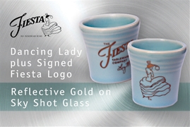 Fiesta Dancing Lady Sky shot glass with Liz McIlvain's signature