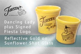 Fiesta Dancing Lady Sunflower shot glass with Liz McIlvain's signature