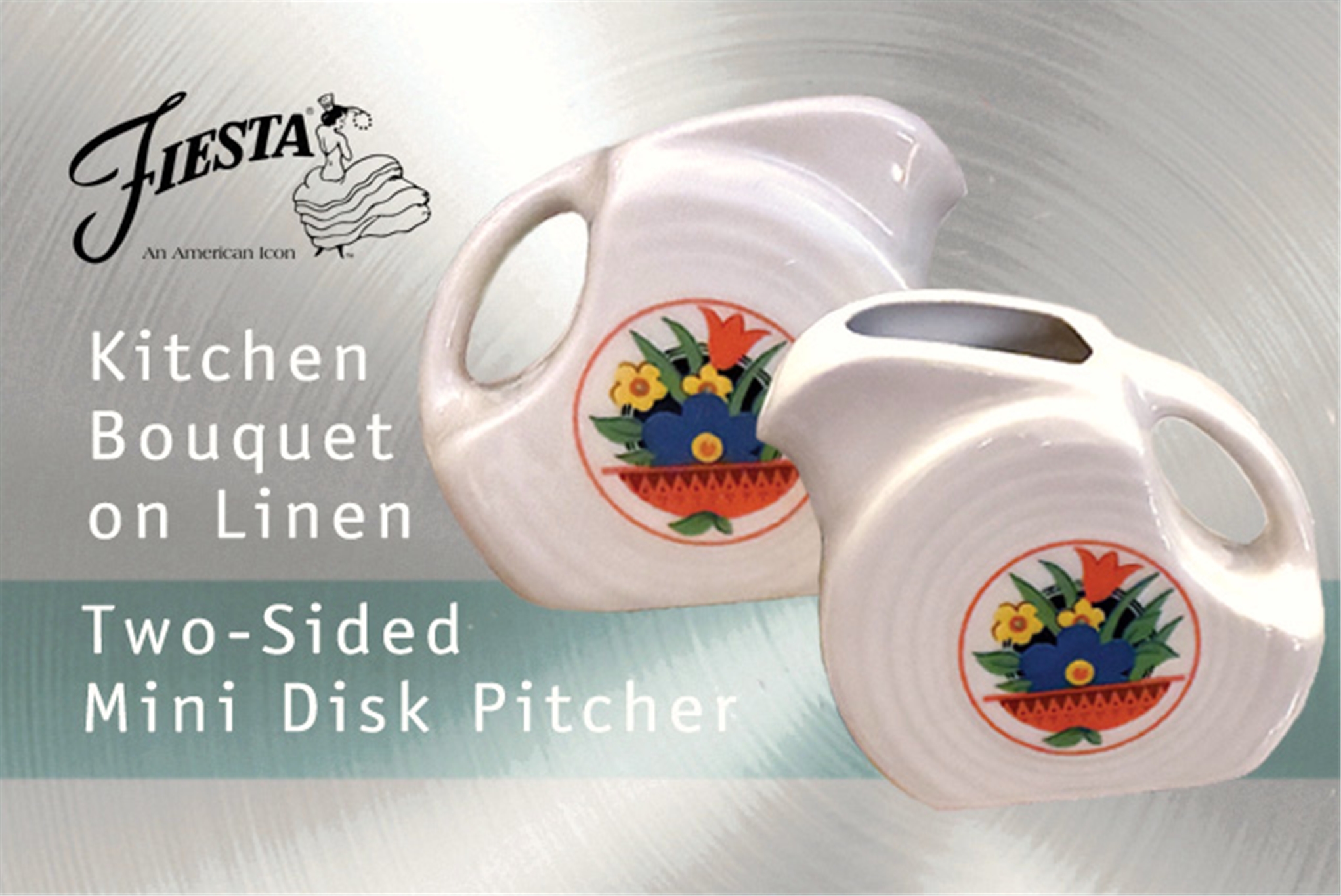 Kitchen Bouquet Double Sided Mini Disk Pitcher on Linen